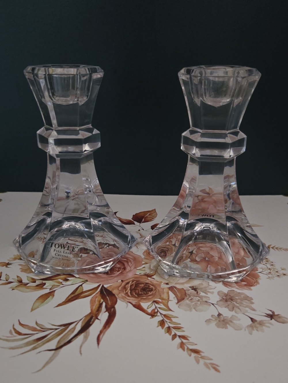 Lead Crystal Pair Candle Holders.
